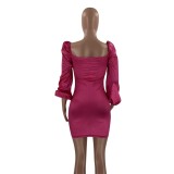 Cut Out Sexy Scrunch Strings Rose Slim Fit Dress