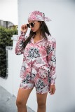 Floral Long Sleeve Blouse and Shorts with Matching Kerchief 3PC Set