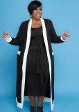 Plus Size Black Vest Midi Dress and Long Cardigan 2PC Cover-Ups