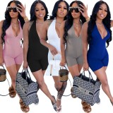 Pink Knit Halter Deep-V Bodycon Rompers