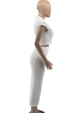 White Turndown Collar Cap Sleeve Crop Top and Long Skirt Two Piece Set
