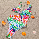 Sexy Colorful Leopard Print Cut Out One Piece Swimsuit