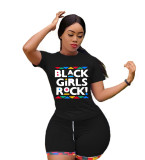 White Letter Graphic Tee and Biker Shorts 2PCS Set