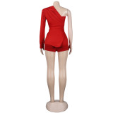 Red Beaded 3pcs Club Top and Shorts Set