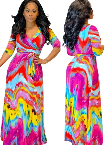 Africa Polychrome Wrap Long Sleeve Maxi Dress