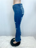 High Waist Blue Ripped Distressed Flare Jeans