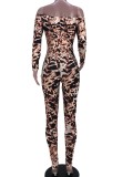 Sexy Lace-Up Leopard Off Shoulder Skinny Jumpsuit