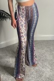 Print Retro High Waist Fitted Flare Trousers