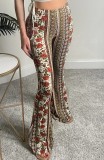 Print Retro High Waist Fitted Flare Trousers