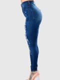 Dark Blue Distressed High Waist Bodycon Jeans