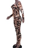 Sexy Lace-Up Leopard Off Shoulder Skinny Jumpsuit