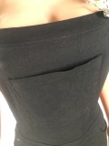 Black Bodycon Hole Suspender Jean Trousers
