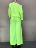 Green Long Sleeve Crop Top and High Waist Drawstring Pants 2PC Cover-Ups