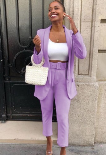 Purple Long Sleeve Blazer and Matching Pants Two Piece Set