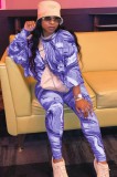 Print Loose Long Sleeve Shirt and Tight Pants Two Piece Set