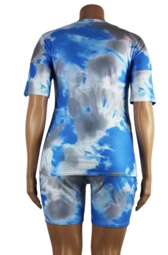 Plus Size Tie Dye Short Sleeve Shirt and Shorts Two Piece Set