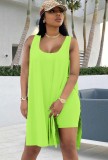 Green Slit Long Tank and Matching Shorts Two Piece Set