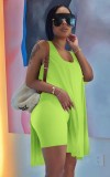 Green Slit Long Tank and Matching Shorts Two Piece Set