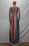 Polychrome Print Slit Sexy Halter Maxi Dress