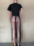 Black Short Sleeves Tassel Maxi Shirt