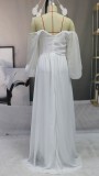 White Off Shoulder A-Line Maxi Evening Dress