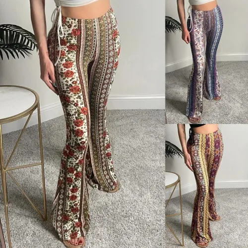 Print Retro High Waist Fitted Flare Trousers