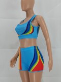 Sports Rainbow Tank Crop Top and Shorts Two Piece Set