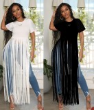Black Short Sleeves Tassel Maxi Shirt