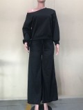 Black Long Sleeve Crop Top and High Waist Drawstring Pants 2PC Cover-Ups