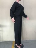 Black Long Sleeve Crop Top and High Waist Drawstring Pants 2PC Cover-Ups