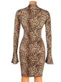 Leopard V-Neck Long Sleeves Mini Slim Fit Dress