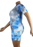 Plus Size Tie Dye Short Sleeve Shirt and Shorts Two Piece Set