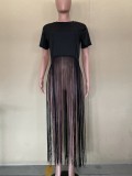 Black Short Sleeves Tassel Maxi Shirt