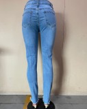 Casual Blue Ripped Distressed Bodycon Jeans