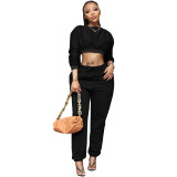 Coffee Casual Long Sleeve Crop Top and Pants Two Pieces