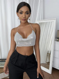 Silver Rhinestone Halter Party Top