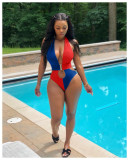 Sexy Color Block Halter Cut Out One Piece Swimsuit
