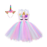 Kid's Girls Prom Dress with Unicorn Cosplay Headwear
