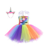 Kid's Girls Prom Dress with Unicorn Cosplay Headwear