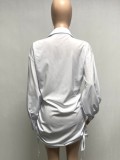White Hollow Out Long Sleeves Side Strings Short Blouse Dress