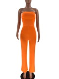 Orange Strapless Skinny Jumpsuit