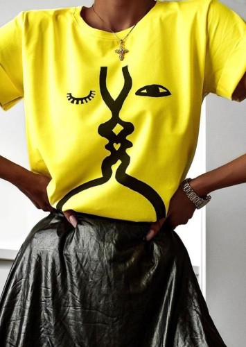 Graphic Print Yellow O-Neck Short Sleeve Tee