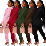 Red Zipper Up Hoody Top and Drawstring Sweatpants Two Piece Set