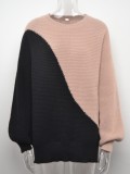 Color Block Long Sleeves O-Neck Pullover Loose Sweater