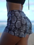 Casual Pineapple Printed Black Mini Shorts