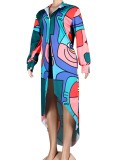 Graphic Long Irregular Blouse and Matching Shorts Two Piece Set