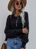 Black Button Up Long Sleeves Kintted Top