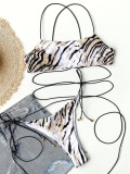 Tiger Skin Printed Lace Up Halter Two Piece Bikini