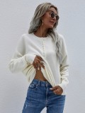 White Button Up Long Sleeves Kintted Top