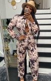 Print Long Sleeves Blouse and Pants Two Piece Set